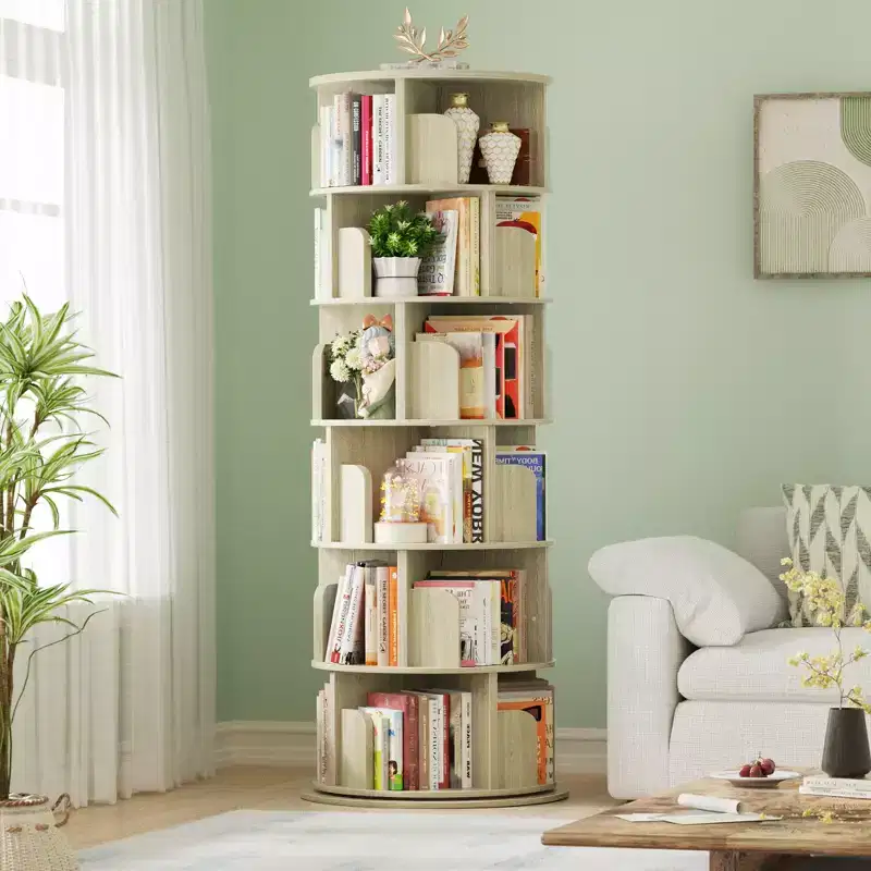 Rotating Bookcase, 360 Display Corner Bookshelf for Small Space