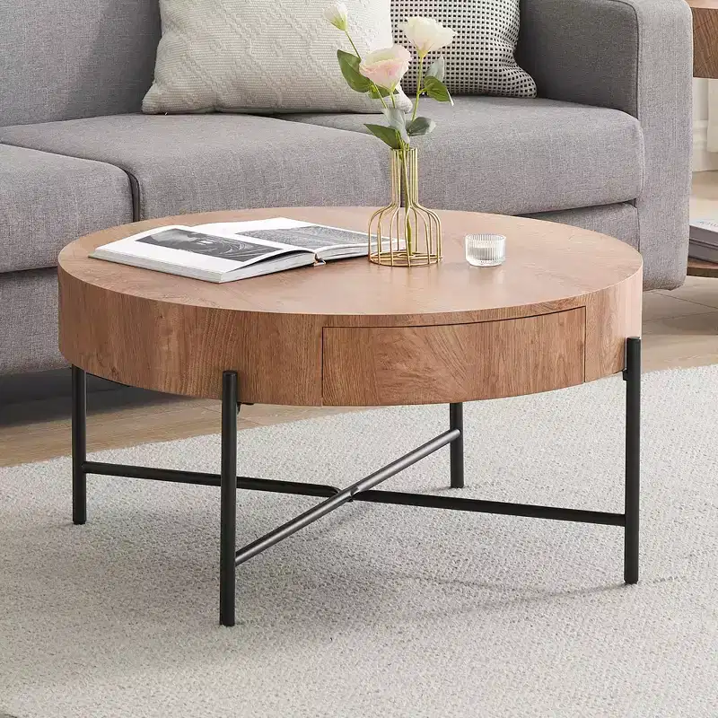Wood Center TableCircle Coffee Table with StorageCoffee Table with DrawersVintage Coffee Table for Living Room