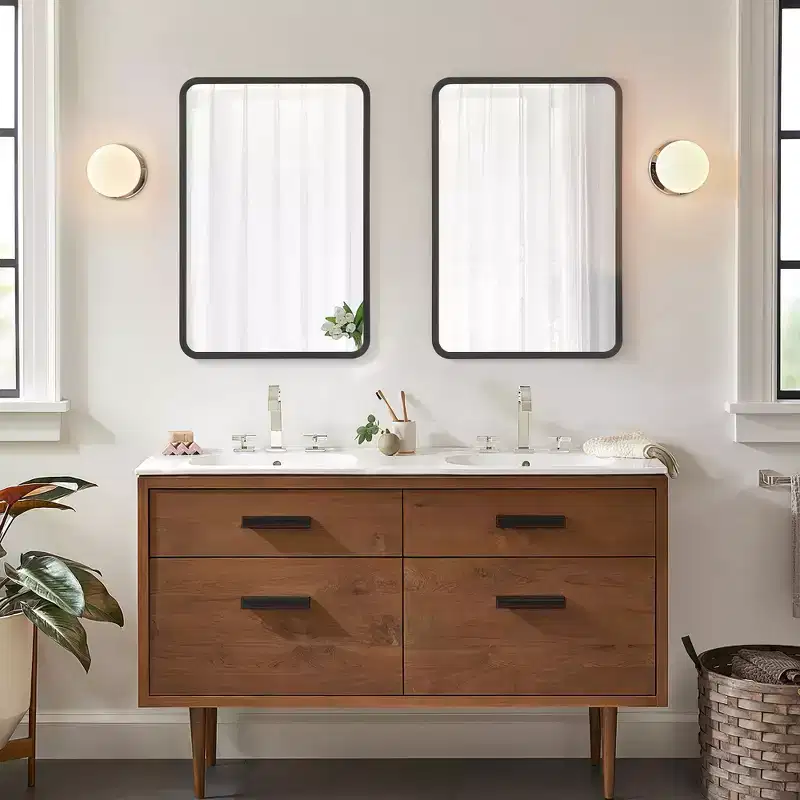 24 x 16 Bathroom Cabinet with Mirror Stainless Steel Frame and 2 Adjustable Shelves Wall Medicine Cabinets Mirrors Rectangle Recessed Black