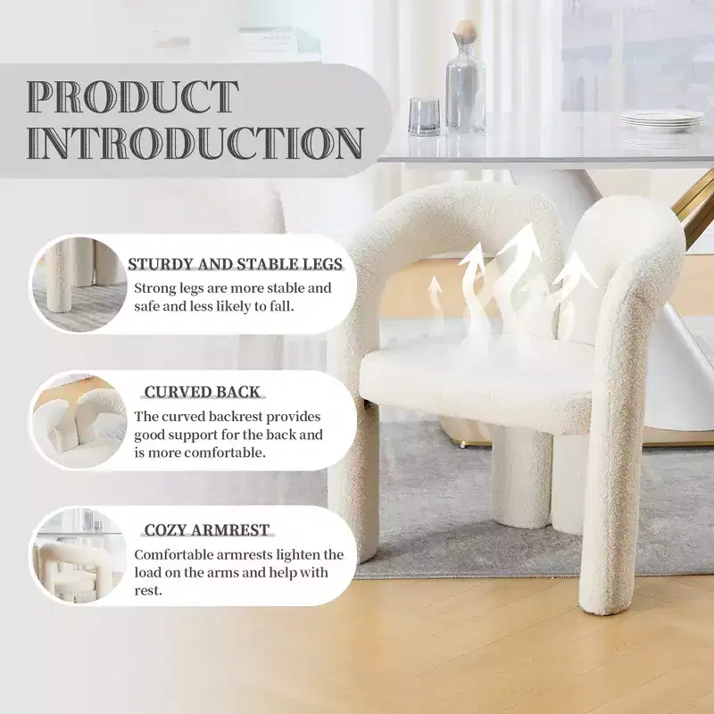Modern Soft Chenille Accent Chair - Open Back 3-Leg Barrel - Comfy Dining Set of 2 (Beige)