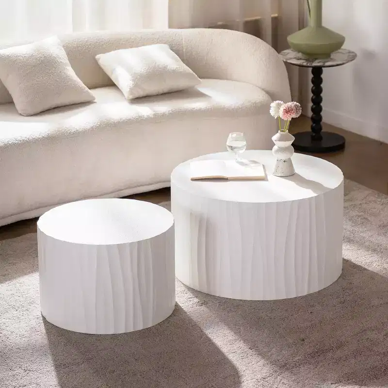 GDFStudio Colbourne 2 Piece Modern Round Wood Coffee Table Set