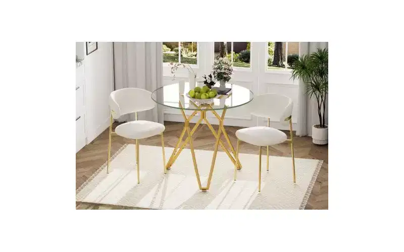 Minimalist Dining Table with Tempered Glass, Kitchen Table for 2-4, Space-saving Table for Apartment, Small Spaces, Dining Room, Gold