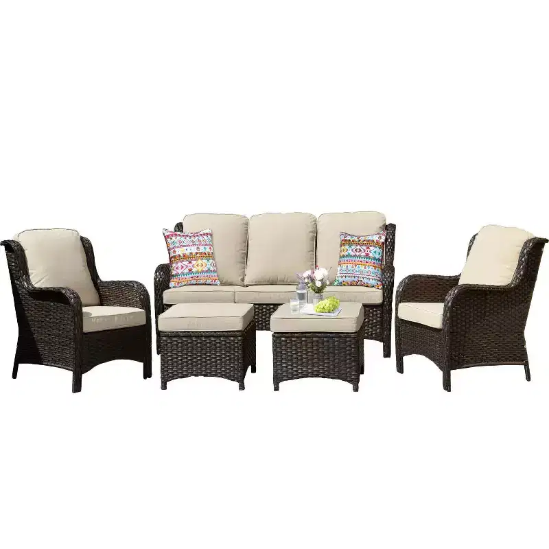 Ovios Orlando 5pc Gray Wicker Outdoor Patio Furniture Conversation Sofa Set with Cushions