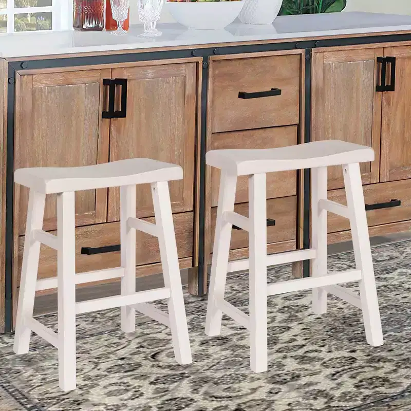 eHemco Heavy-Duty Solid Wood Saddle Seat Kitchen Counter Height Barstools, 24 Inches, Set of 2