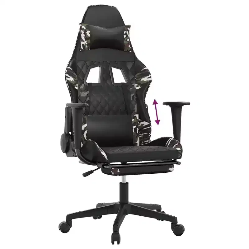 vidaXL Gaming Chair with Footrest, Black and Camouflage, Faux Leather