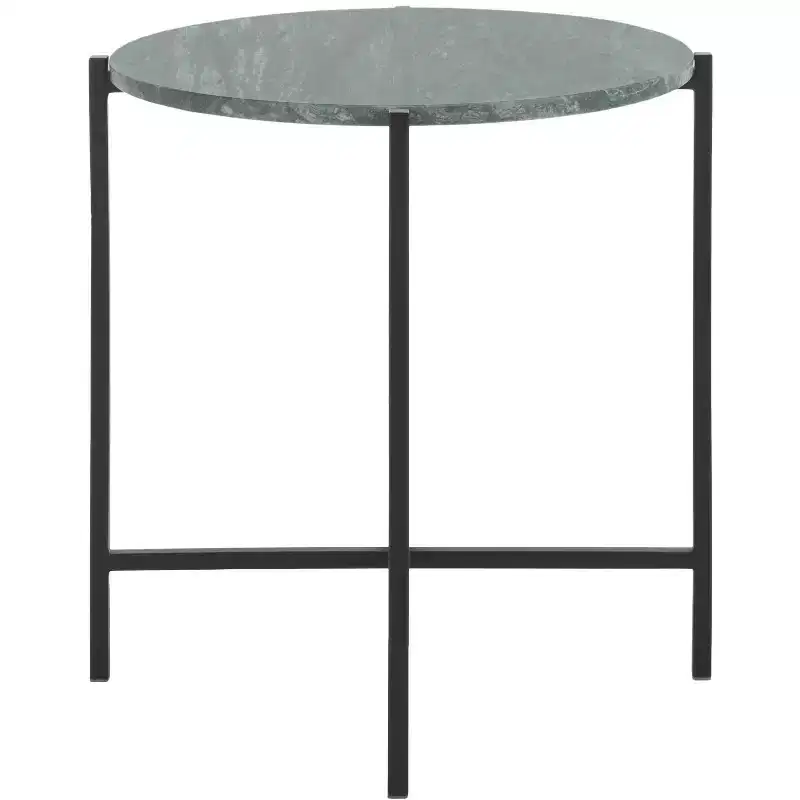 Evrynne Round Accent Table - ACC4608A - Green Marble/Black - Safavieh