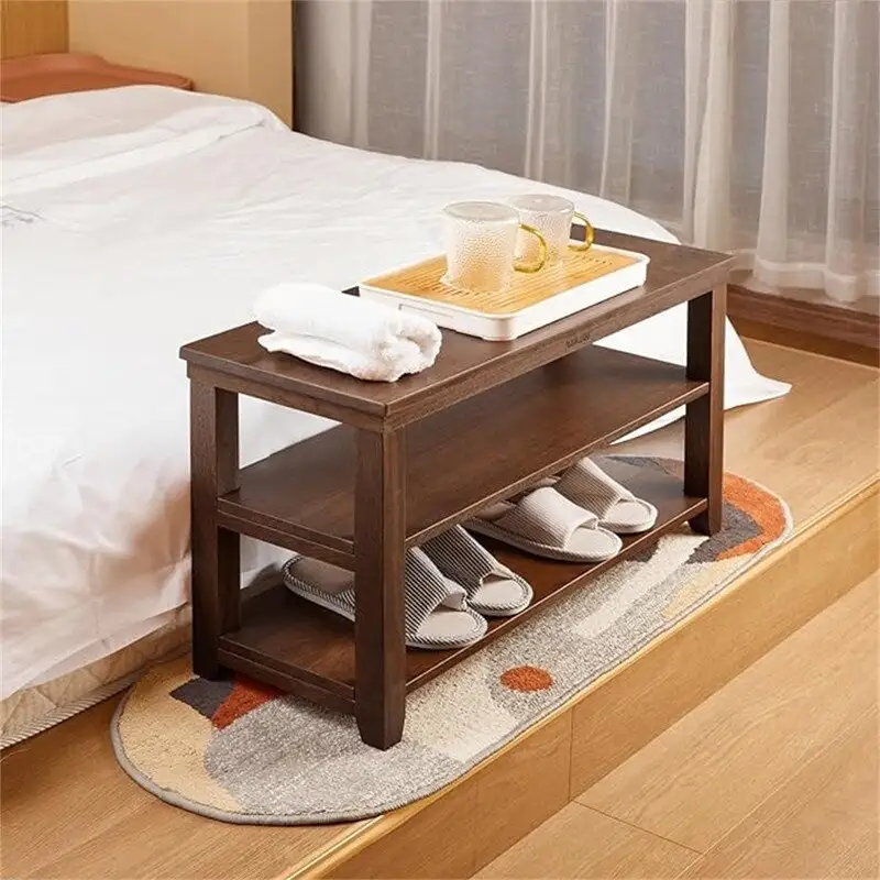 Natural/Brown 2-Tier Wood Shoe Bench for 1–2 Person