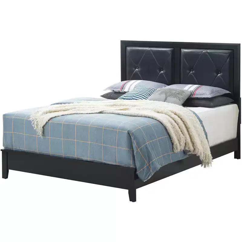 Upholstered Queen Panel Bed, Fabric Headboard and Footboard, Solid Wood Frame