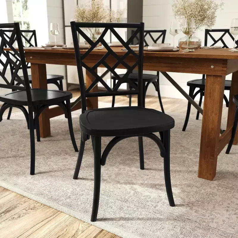 Black / Pecan / White Solid Wood Dining Chair, Stackable, Seats 1