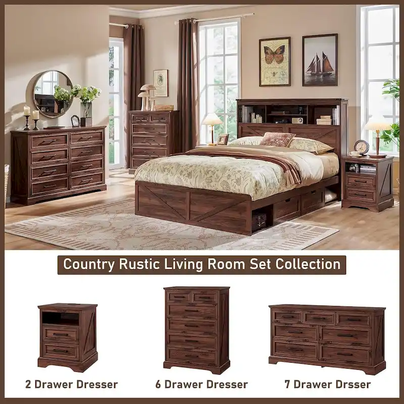 Farmhouse 6 Drawers Dresser Chests, Wood Rustic Chest of Drawers