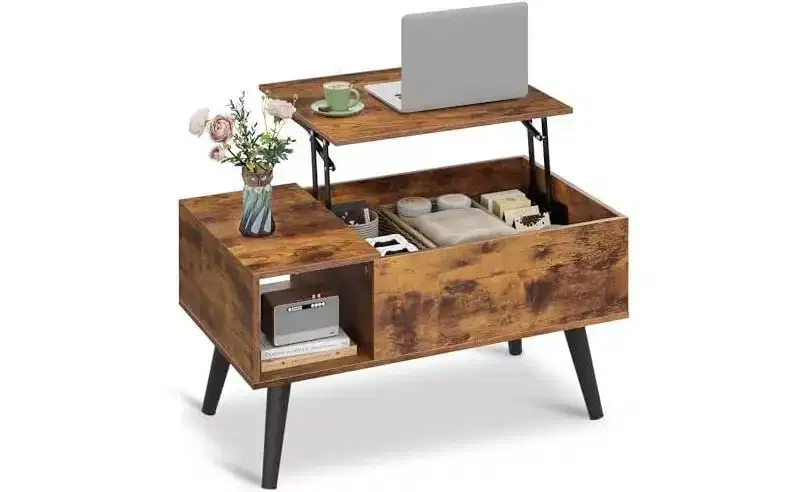 Lift Top Coffee Table with Storage for Living Room - Small Modern Wooden Dining Center Table