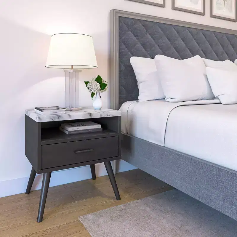 Mid-Century Modern Marble Top Nightstand