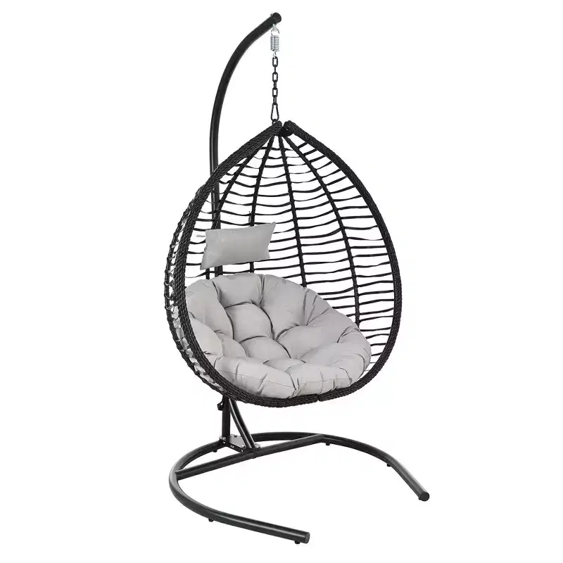 Whisen Hanging Hammock Chair with Stand, Egg Swing Chair with Iron Frame and Cushion & Headrest