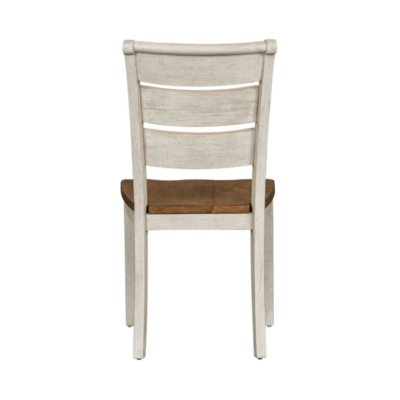 Antique White Ladder Back Side Chair with Chestnut Seat, Set of 2