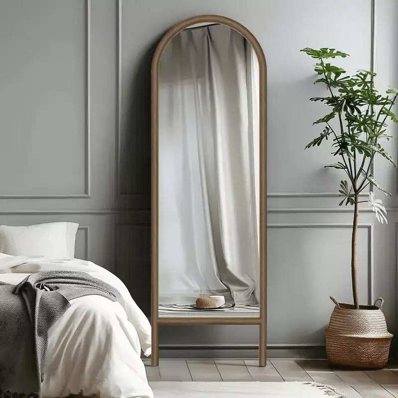 MAYEERTY Full-Length Mirror Solid Wood Ladder Arch Black 64x21x1in No Stand