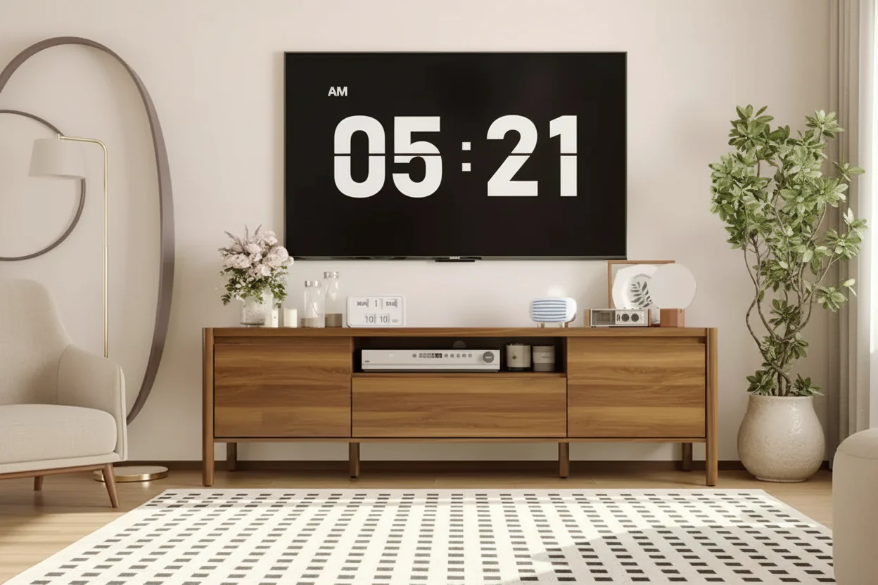 Minimalist Natural Style Modern TV Stand with Solid Wood Legs - Organize Media & Decor Spacious Storage