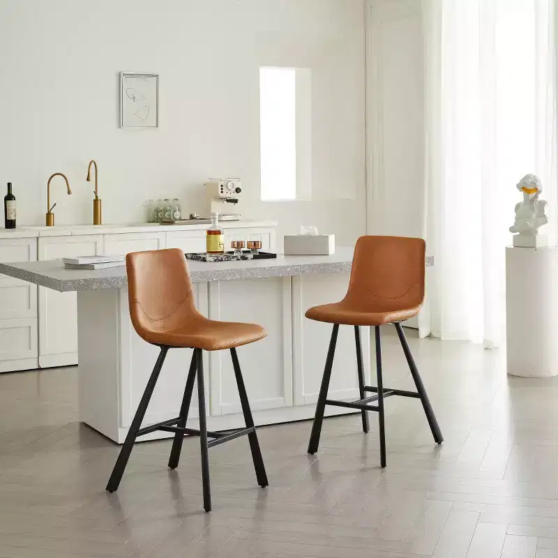 Set of 2 Counter Height Stools with Sturdy Black Metal Frame, Counter Stool Chairs for Kitchen Island, Home Bar, or Restaurant-Panipeachy