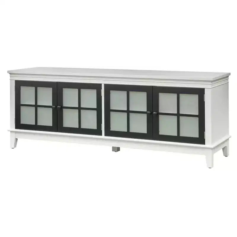 Buylateral Hampshire TV Stand for TVs up to 55" White/Black: Media Console with Adjustable Shelves, Cable Management