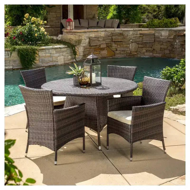 Rodgers 5pc Wicker Patio Dining Set with Cushions: Metal Frame & Resin - Christopher Knight Home