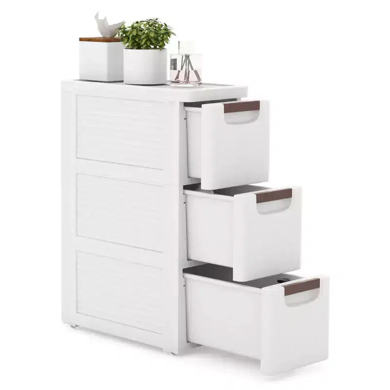 3-Drawer Narrow Rolling Storage Cabinet with Pull Handles and Built-in Wheels