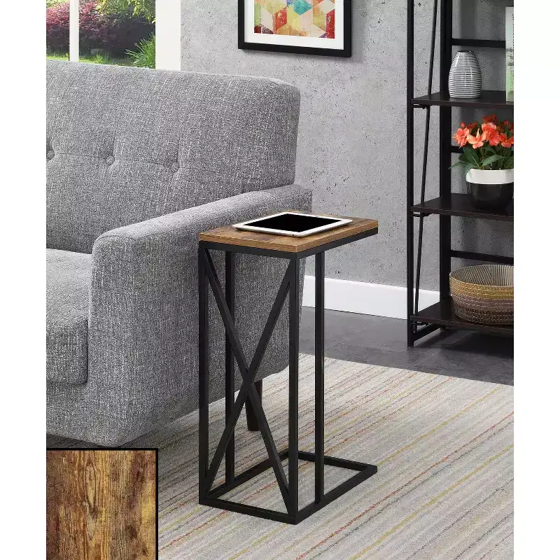 HomeStock Belmont C End Table with Modern C Frame Design, Particleboard Top and Metal Base for Snacks, Drinks or Laptop
