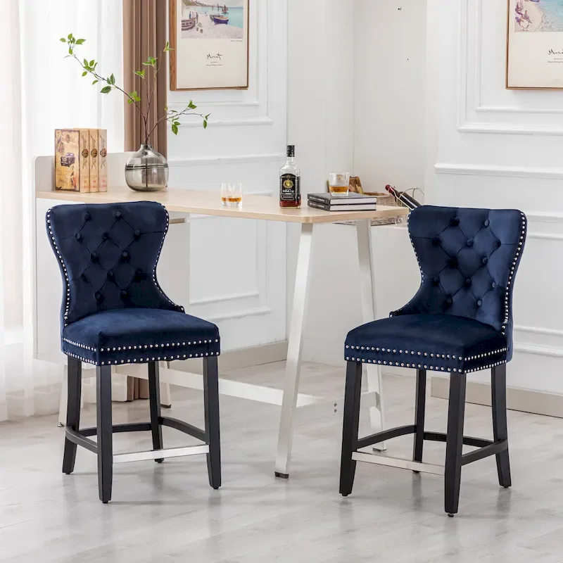 Carter 24 Wingback Tufted Nailhead Counter Stool (Set of 2)