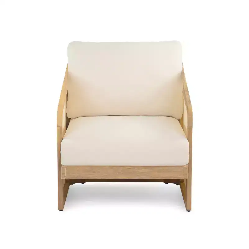 Christopher Knight Home Bendgn Patio Acacia Wood and Textilene Club Chair with Cushion, Teak/Beige
