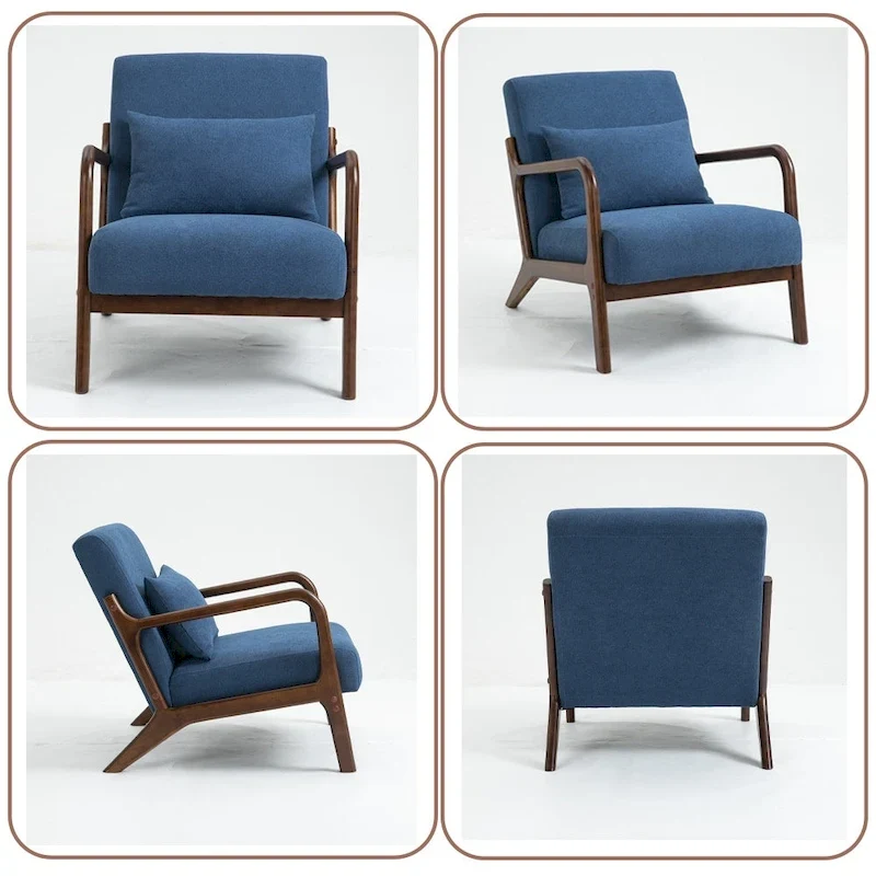 Mid-Century Velvet Upholstered Accent Chair Armchair w/Waist Cushion