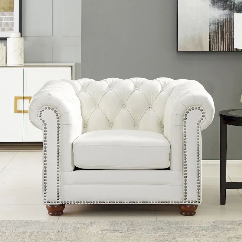 Hydeline Aliso Top Grain Leather Chesterfield Chair with Memory Foam and Springs