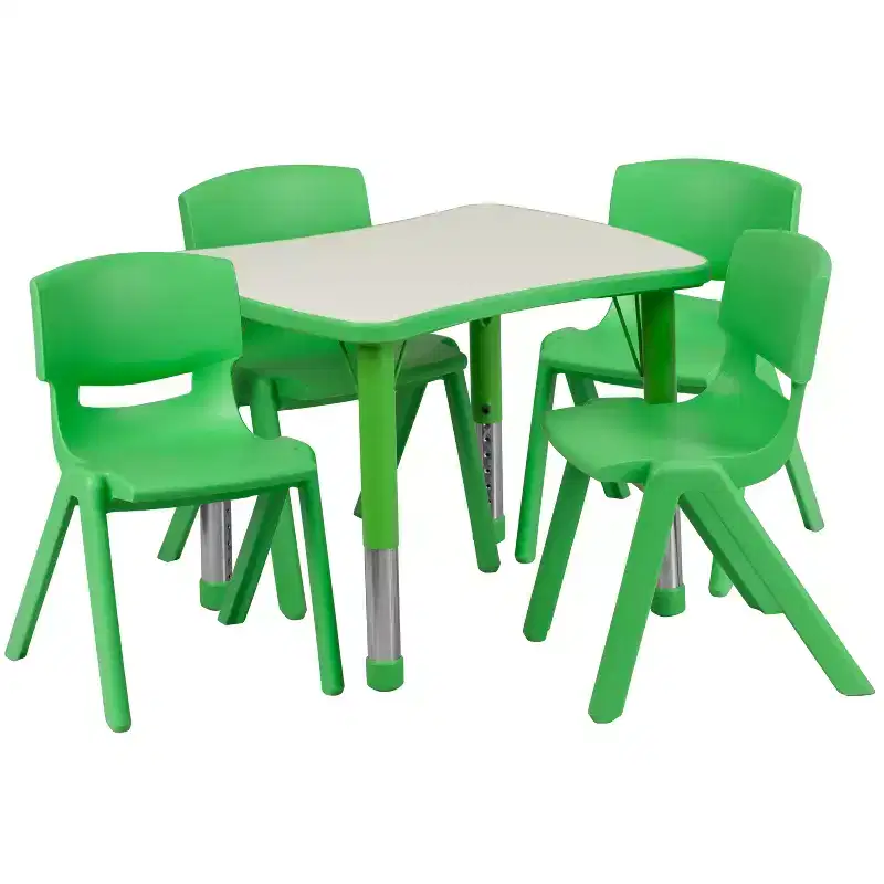 Emma and Oliver 21.875W x 26.625L Rectangular Plastic Height Adjustable Activity Table Set with 4 Chairs