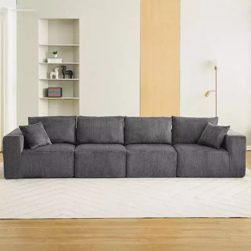 137 Sectional Couch Cloud Modular Modern Linear Sofa with Chaise Lounge, Corduroy Fabric, No Assembly Required, Convertible Compression Sleeper