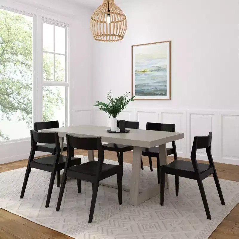 Plank+Beam 72 Classic Solid Wood Dining Table Set, Walnut Wirebrush, + 6 Chairs