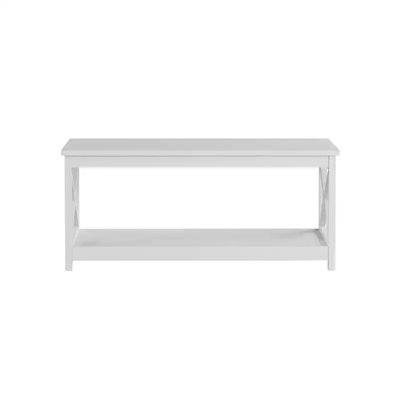2-Tiered Low Profile X-Leg Design Coffee Table - White