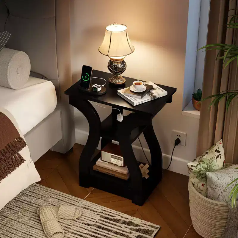Costway End Tables w/Charging Station Set of 2 3-Tier Side Tables w/USB Ports & Outlets