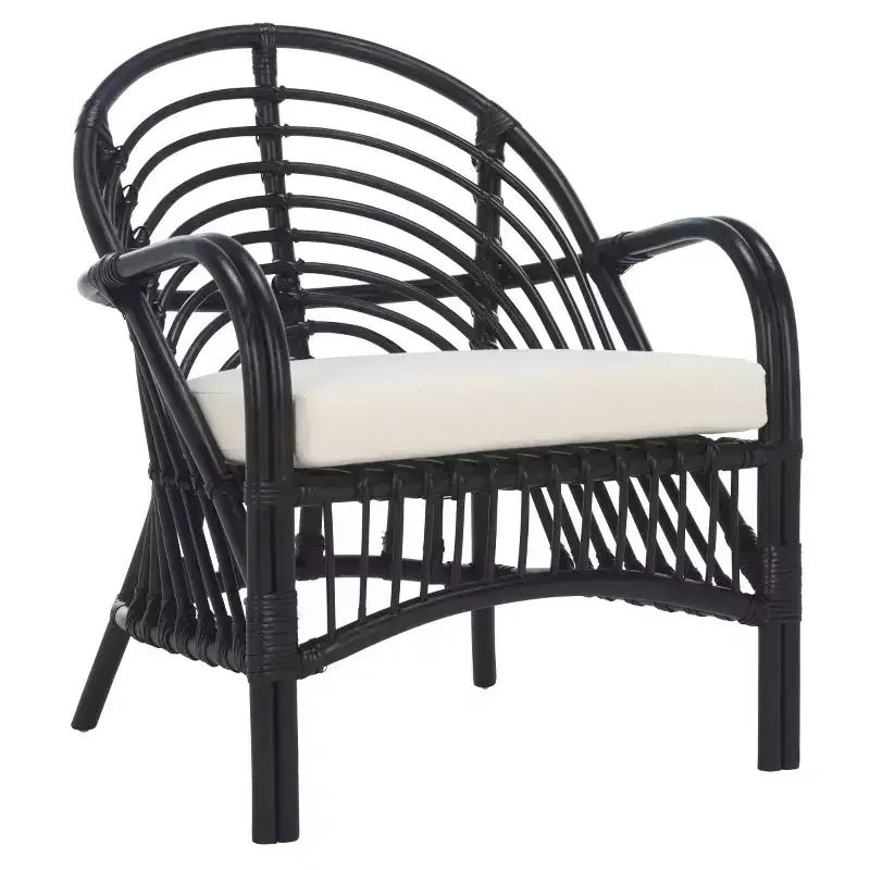 Rattan Accent Chair with Removable Cushion & Wood Frame
