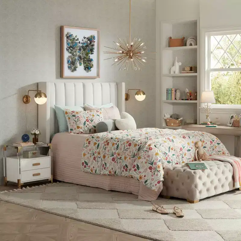Trent Channel Tufted White Fabric Queen Hanging Headboard