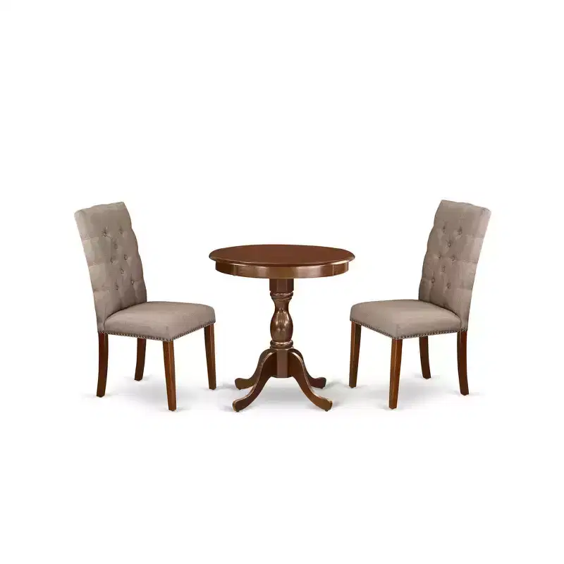 Dark Khaki Round Dining Table Set, Mahogany Finish, Seats 2, 3-Piece