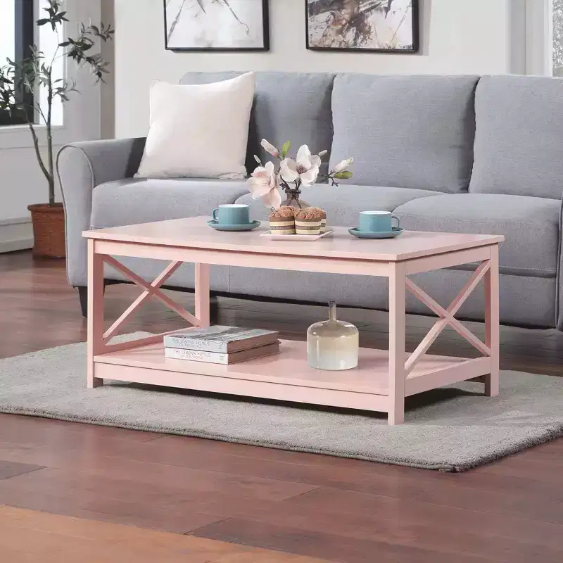 Breighton Home Oxford Coffee Table with Shelf in Blush Pink