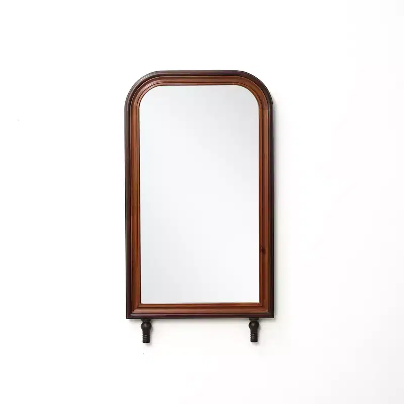 LuxenHome Modern Rounded Rectangle Wall Mirror with Pine Wood Frame, 43.3 H x 23.62 W Large Wood Framed Decorative Accent Mirror Brown
