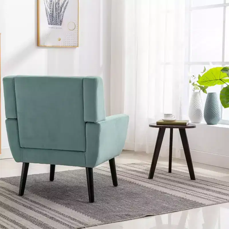 Etokfoks Velvet Upholstered Accent Chair 29.5in W x 29.5in D x 34.6in H Curved Back Black Wood Legs Modern Living Room Bedroom