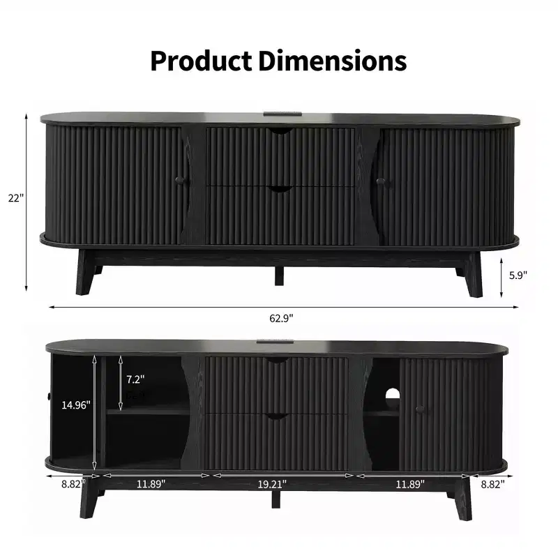 TV Stand with Charging Station, Entertainment Center for up to 70 Inch TV, Media Console Table with 2 Storage Cabinets & 2 Drawers for Living Room