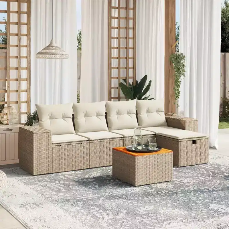 VidaXL Outdoor Sofa Set with Cushions - Poly Rattan