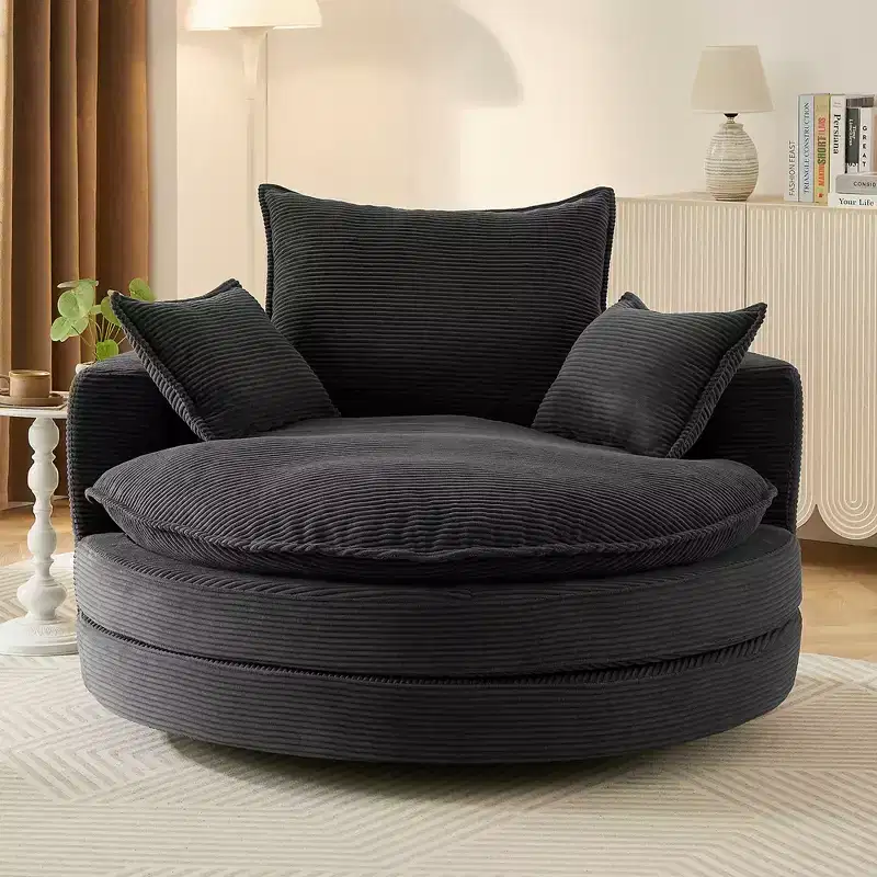 360 Swivel Barrel Chair with Dual-Layer Cushion Design