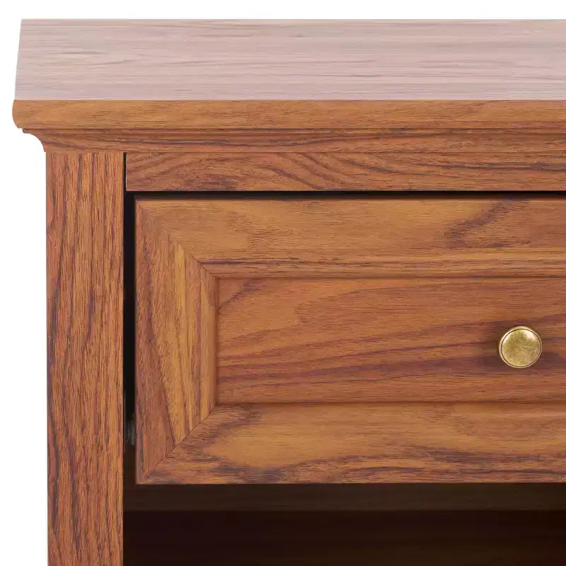 1-Drawer 1-Shelf Nightstand with Gold Pulls, Walnut Finish Bedside Table
