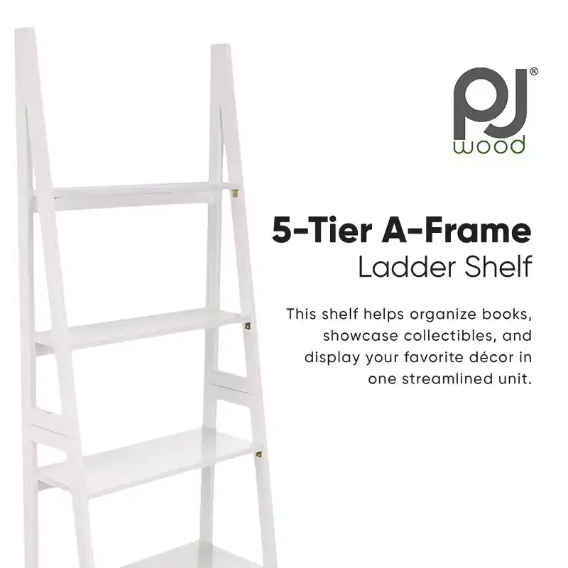 5-Tier Ladder Shelf Wooden Display Organizer for Books and Decor, Storage Stand for Living Room, Office, Indoor Use, White