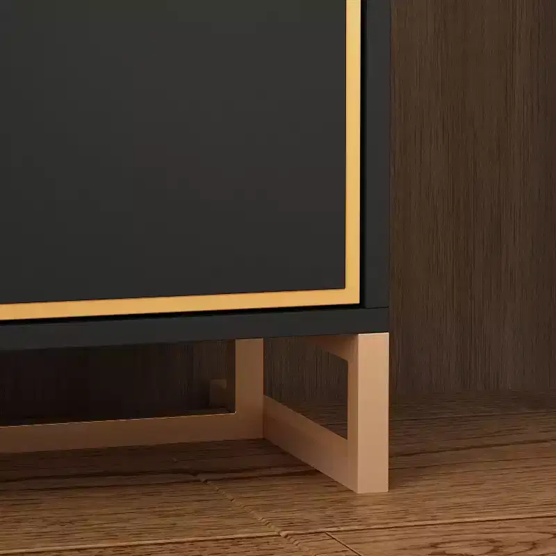 3-Drawer Modern Nightstand with Open Metal Frame, Black & Gold Finish, 28.7