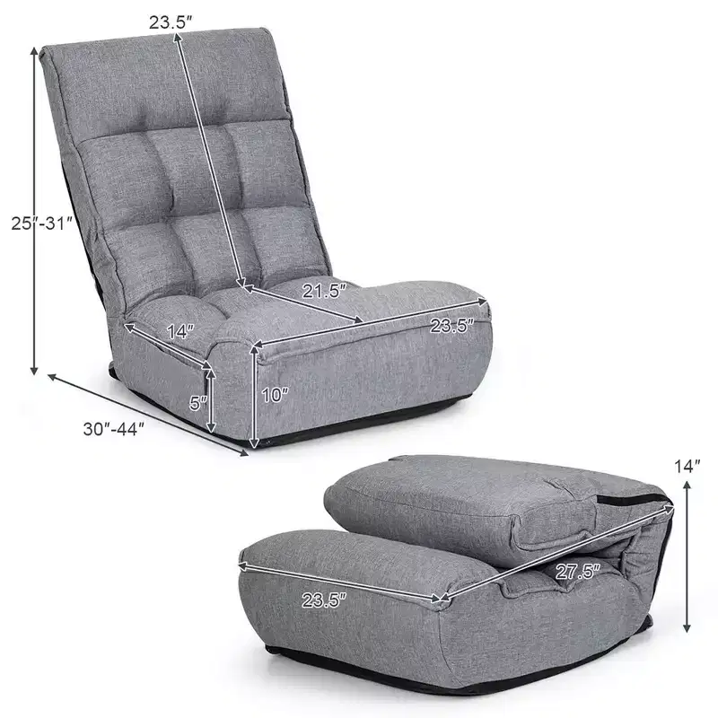 Costway 4-Position Floor Chair Folding Lazy Sofa w/Adjustable Backrest& Headrest Gray