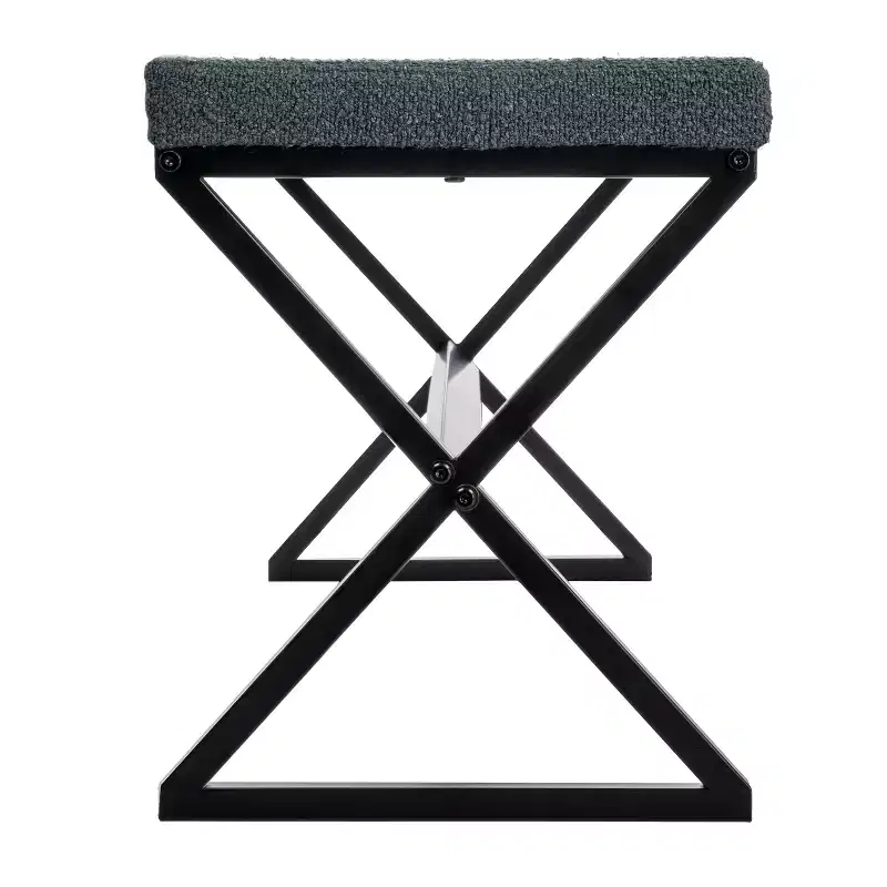 Harper Metal Bench with Boucle Upholstered Cushion