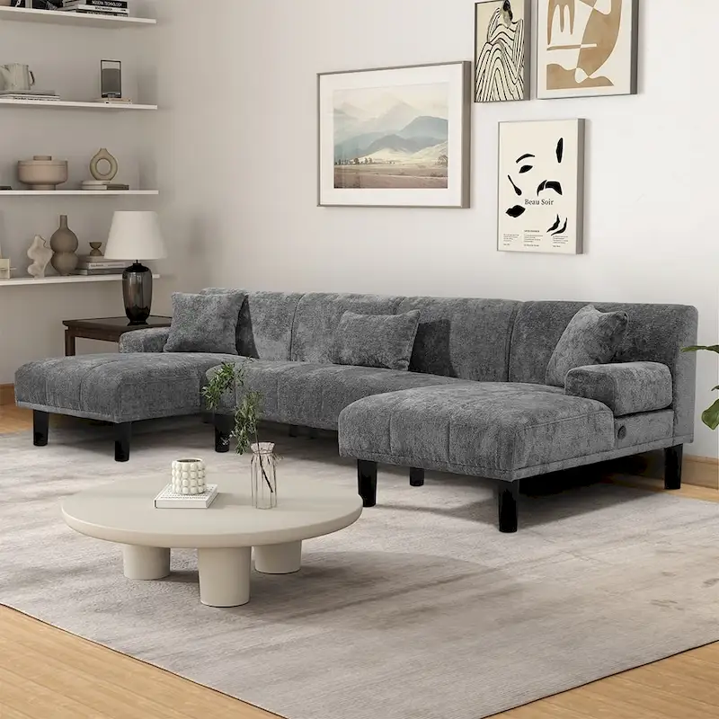 Sectional Couches U Shaped Sofa Chenille Modern Modular Couch - 45.6W x 106.3L x 26.7H