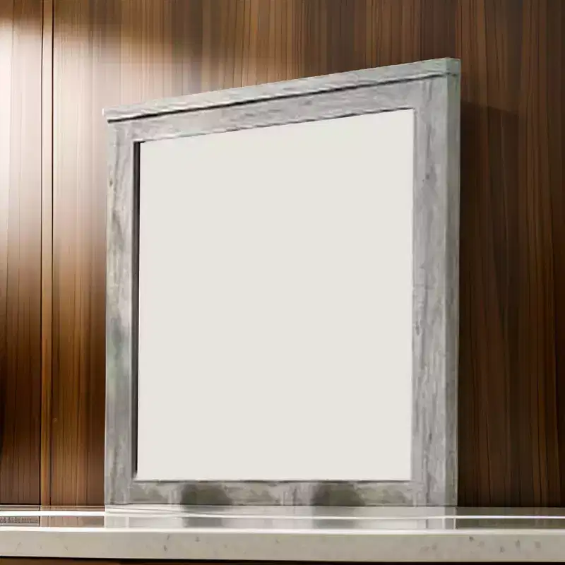 Rectangular Wall Mirror with Molded Frame & Decorative Details – Gray